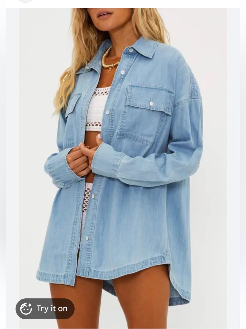 BEACH RIOT Coramine Denim Top in Blue, beach coverup